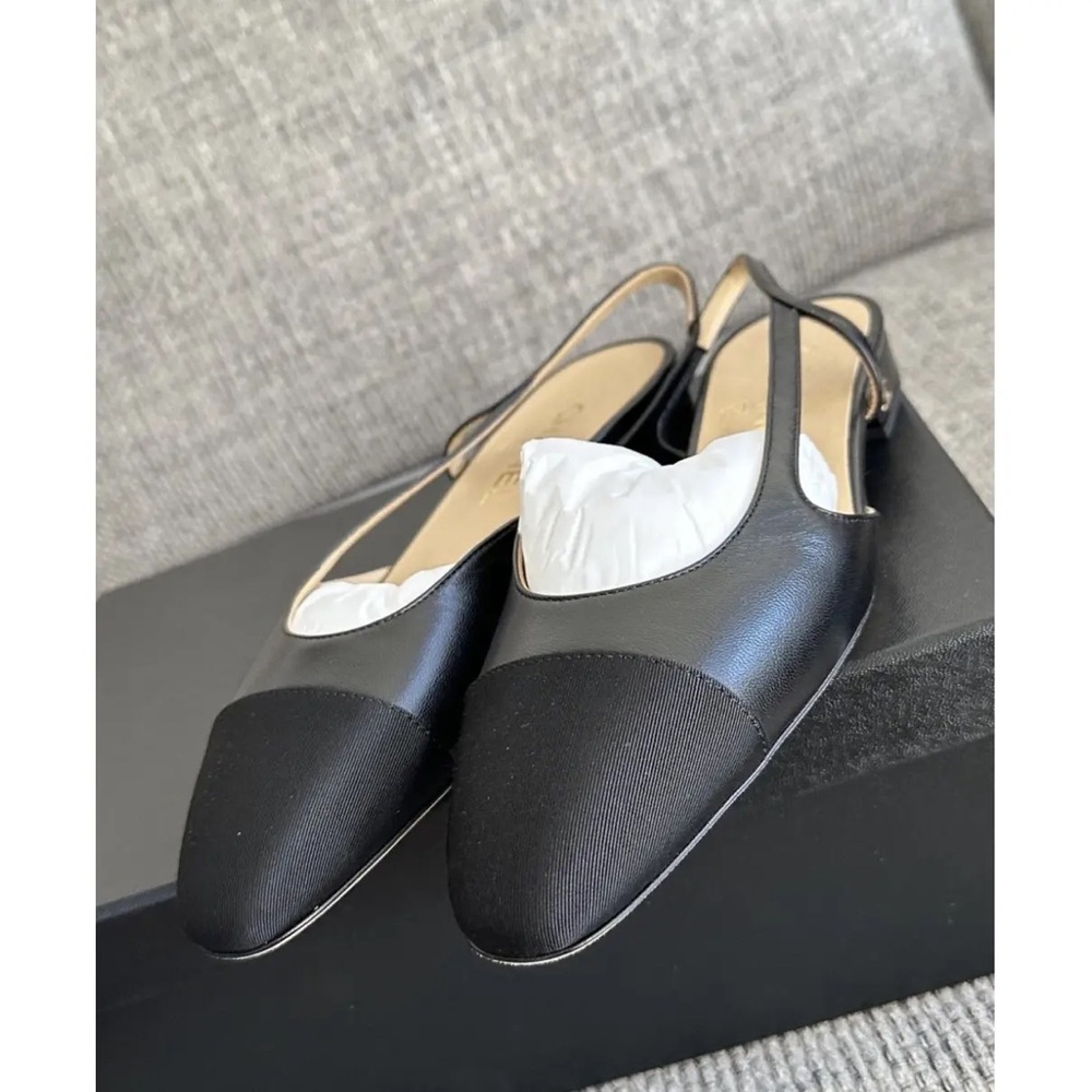 Goatskin Grosgrain Cap Toe CC Slingback Ballerina Flats in Black FR 38 / US 7 - Picture 5 of 15